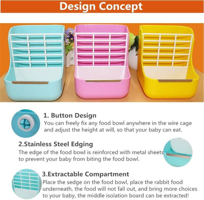 Rabbit Feeder, Hay Food Bin Feeder, Pink (Plastic), Adjustable, Removable Grass Rack, Stainless Steel Edge, for Rabbit, Guinea Pig, Chinchilla