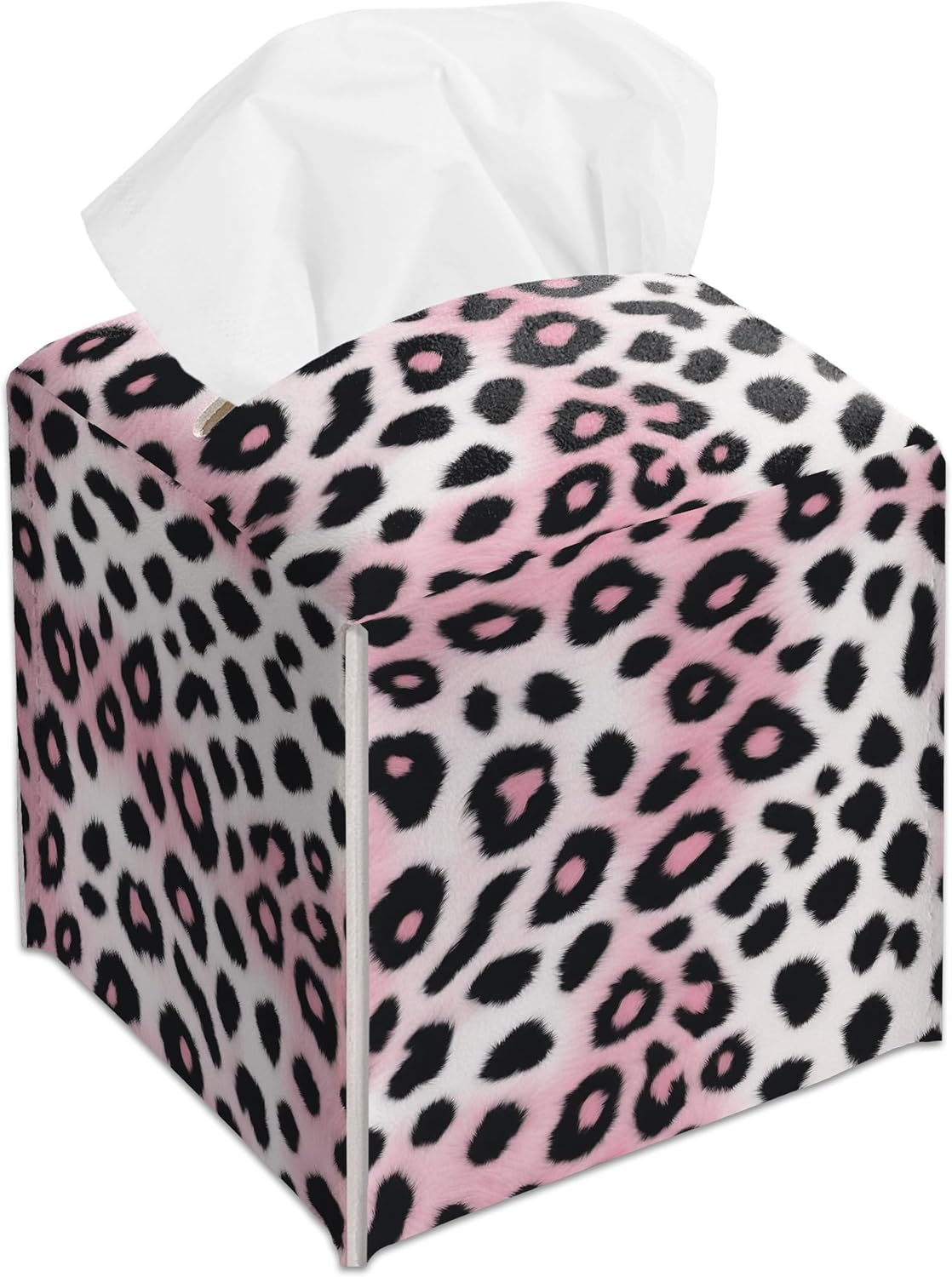 Pink Cheetah Decorative Square Leather Tissue Box Cover - Cute Tissue Holder Gifts for Women Family and Friends Funny Unique for Home Decor Decorative for Kids Room Kitchen Bathroom Office - A29