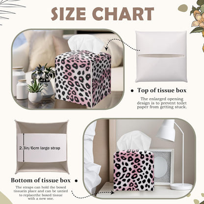 Pink Cheetah Decorative Square Leather Tissue Box Cover - Cute Tissue Holder Gifts for Women Family and Friends Funny Unique for Home Decor Decorative for Kids Room Kitchen Bathroom Office - A29