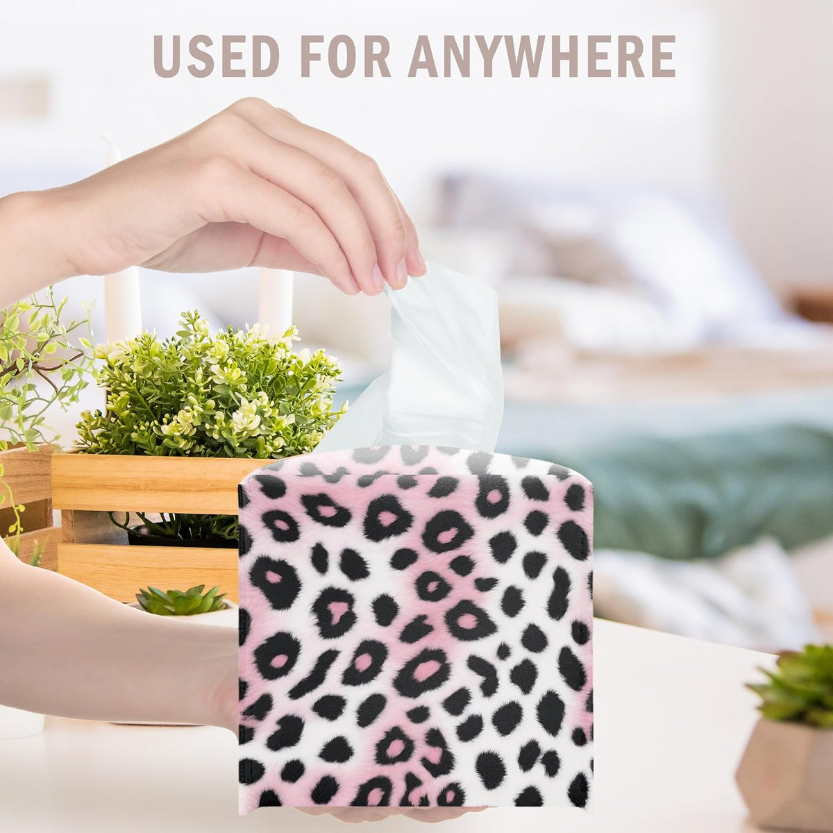 Pink Cheetah Decorative Square Leather Tissue Box Cover - Cute Tissue Holder Gifts for Women Family and Friends Funny Unique for Home Decor Decorative for Kids Room Kitchen Bathroom Office - A29