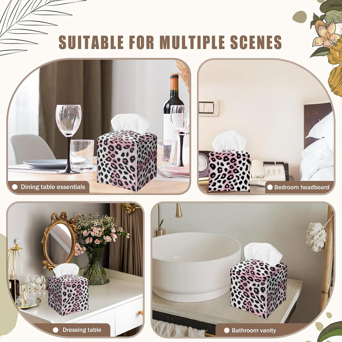 Pink Cheetah Decorative Square Leather Tissue Box Cover - Cute Tissue Holder Gifts for Women Family and Friends Funny Unique for Home Decor Decorative for Kids Room Kitchen Bathroom Office - A29