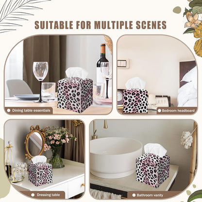 Pink Cheetah Decorative Square Leather Tissue Box Cover - Cute Tissue Holder Gifts for Women Family and Friends Funny Unique for Home Decor Decorative for Kids Room Kitchen Bathroom Office - A29