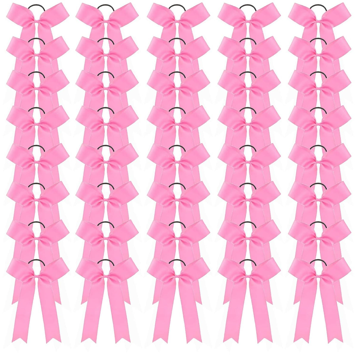 40 Pcs Long Tail Skinny Cheer Bows Elastic Bands Handmade Grosgrain Ribbon Bows Collegiate Ponytail Holder For Girls Cheerleaders College Sports Valentine's Day (Pink)