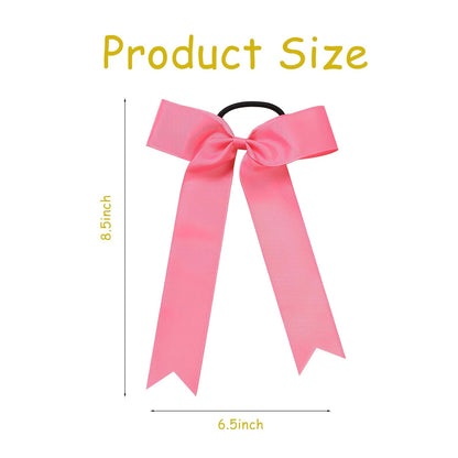 40 Pcs Long Tail Skinny Cheer Bows Elastic Bands Handmade Grosgrain Ribbon Bows Collegiate Ponytail Holder For Girls Cheerleaders College Sports Valentine's Day (Pink)