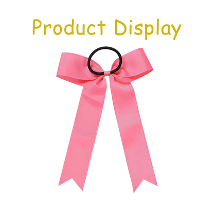 40 Pcs Long Tail Skinny Cheer Bows Elastic Bands Handmade Grosgrain Ribbon Bows Collegiate Ponytail Holder For Girls Cheerleaders College Sports Valentine's Day (Pink)