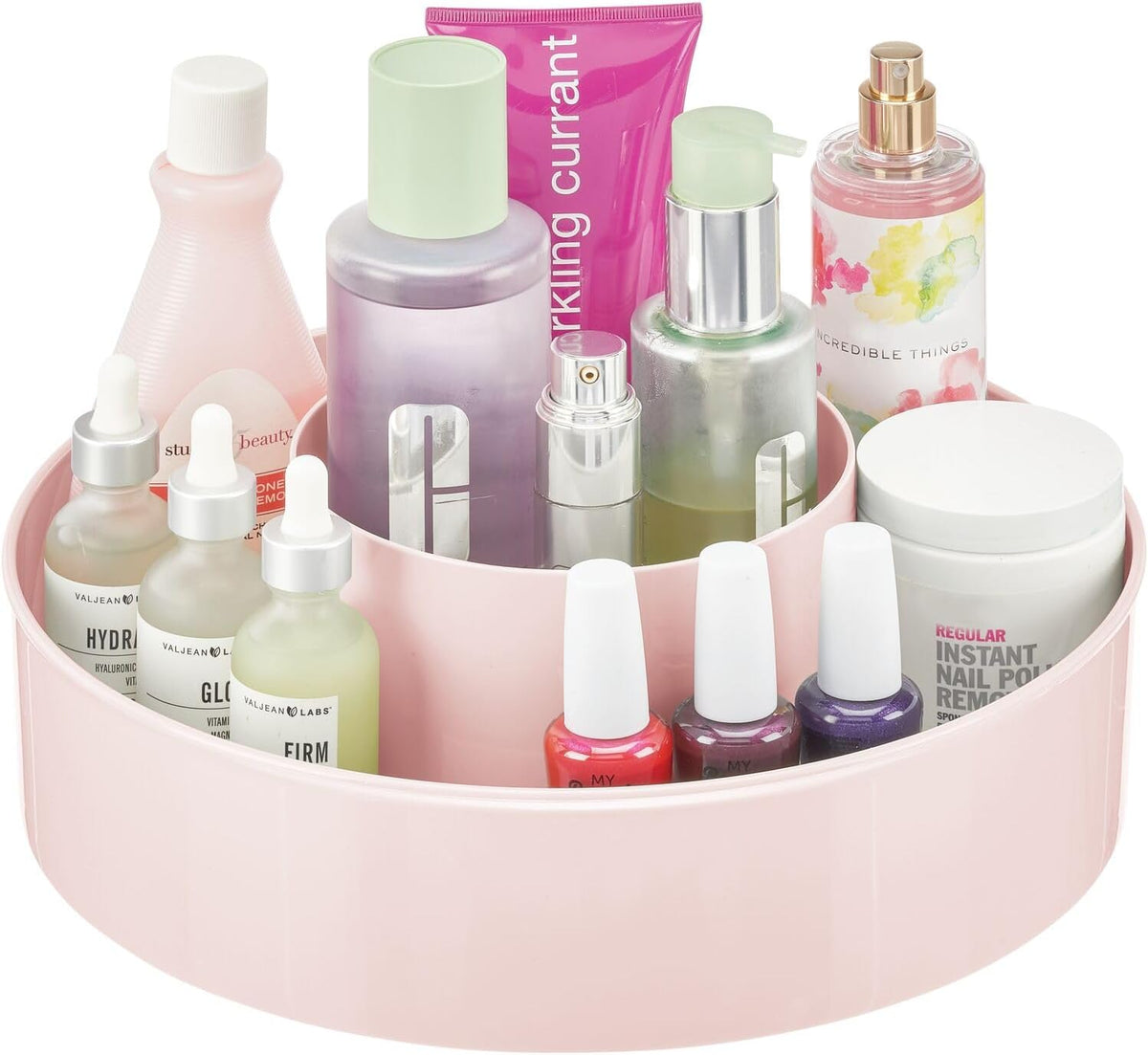 Plastic Lazy Susan Round Turntable Storage Tray - Rotating Organizer for Makeup, Cosmetics, Nail Polish, Vitamins, Shaving Kits, Hair Spray, Medical Supplies, First Aid - Light Pink/Blush