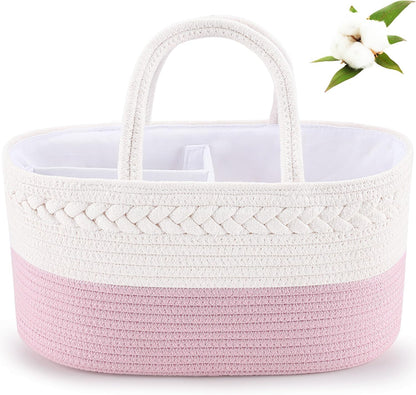 Diaper Caddy Organizer, Rope Woven Storage Baske, Pink