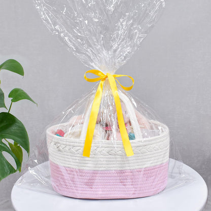 Diaper Caddy Organizer, Rope Woven Storage Baske, Pink
