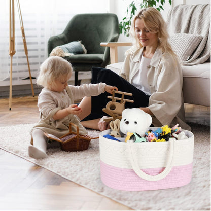 Diaper Caddy Organizer, Rope Woven Storage Baske, Pink