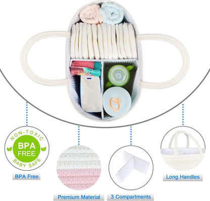 Diaper Caddy Organizer, Rope Woven Storage Baske, Pink