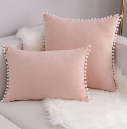 Nordic Ins Style Suede Plush Ball Lace • Pillow Cover ；Car ，Office ，Sofa，Bed ，Decorative Throw Pillow • Cushion Cover (13x20, Light Pink)