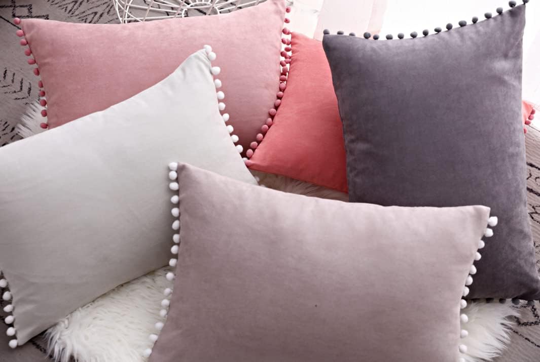 Nordic Ins Style Suede Plush Ball Lace • Pillow Cover ；Car ，Office ，Sofa，Bed ，Decorative Throw Pillow • Cushion Cover (13x20, Light Pink)