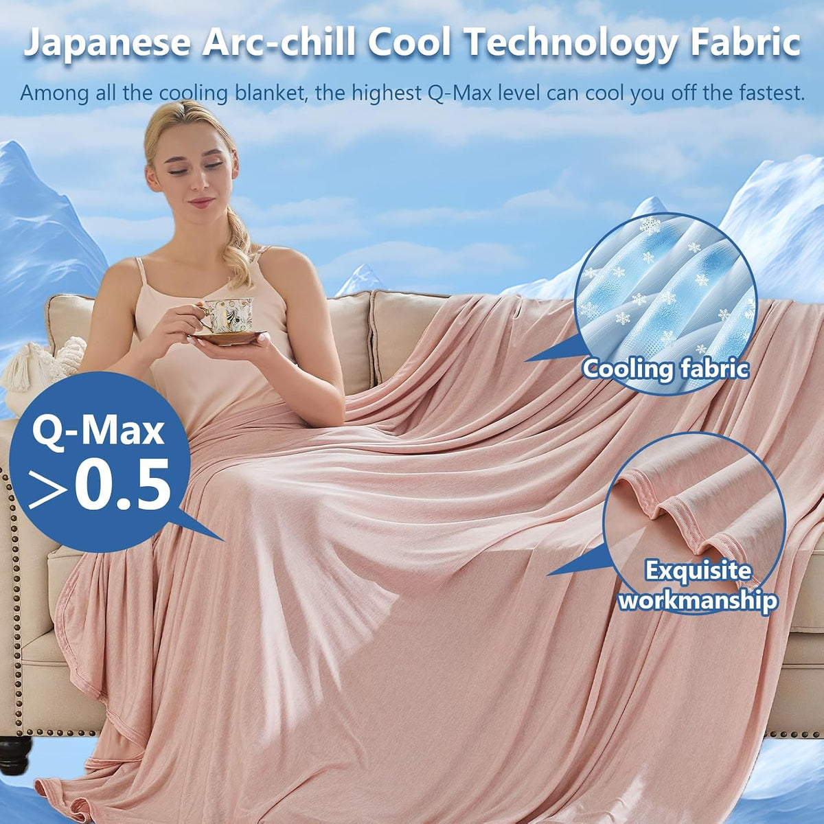 Cooling Blanket for Hot Sleepers - Summer Blanket Thin Soft Lightweight Breathable Double Side Enhanced Cooling for Hot Flashes, Night Sweats, Bed, Couch (Pink, 96 x 102 inches)