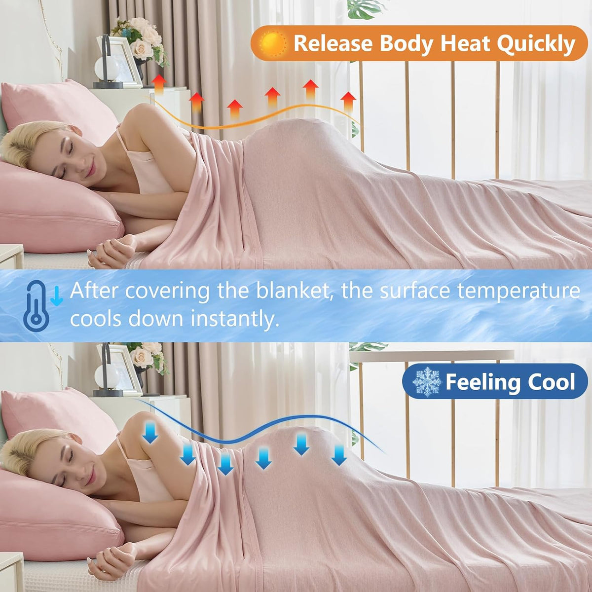 Cooling Blanket for Hot Sleepers - Summer Blanket Thin Soft Lightweight Breathable Double Side Enhanced Cooling for Hot Flashes, Night Sweats, Bed, Couch (Pink, 96 x 102 inches)