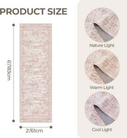2x6 Runner Rug Non Slip,Washable Hallway Runner Rug,Pink