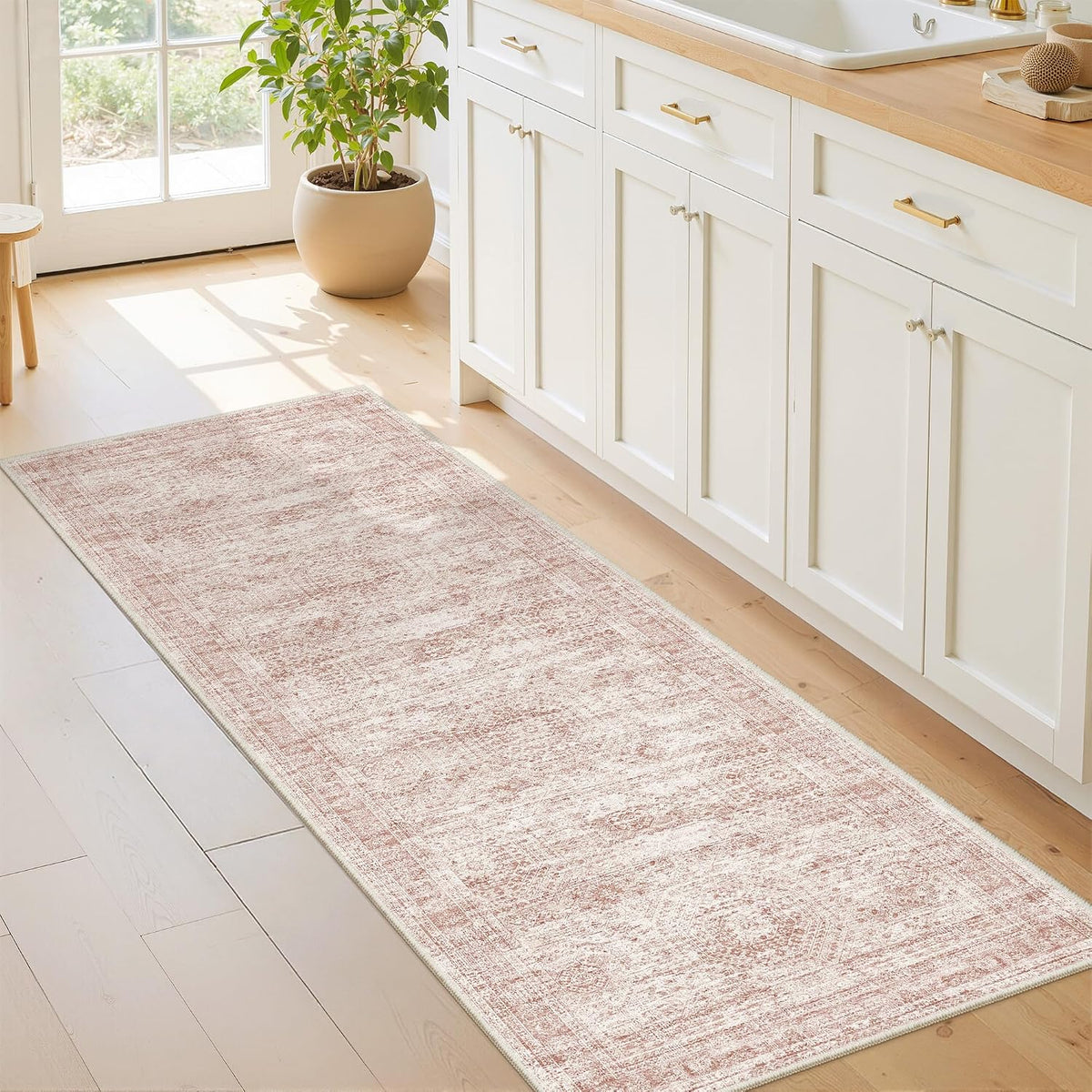 2x6 Runner Rug Non Slip,Washable Hallway Runner Rug,Pink