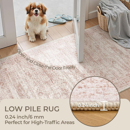 2x6 Runner Rug Non Slip,Washable Hallway Runner Rug,Pink