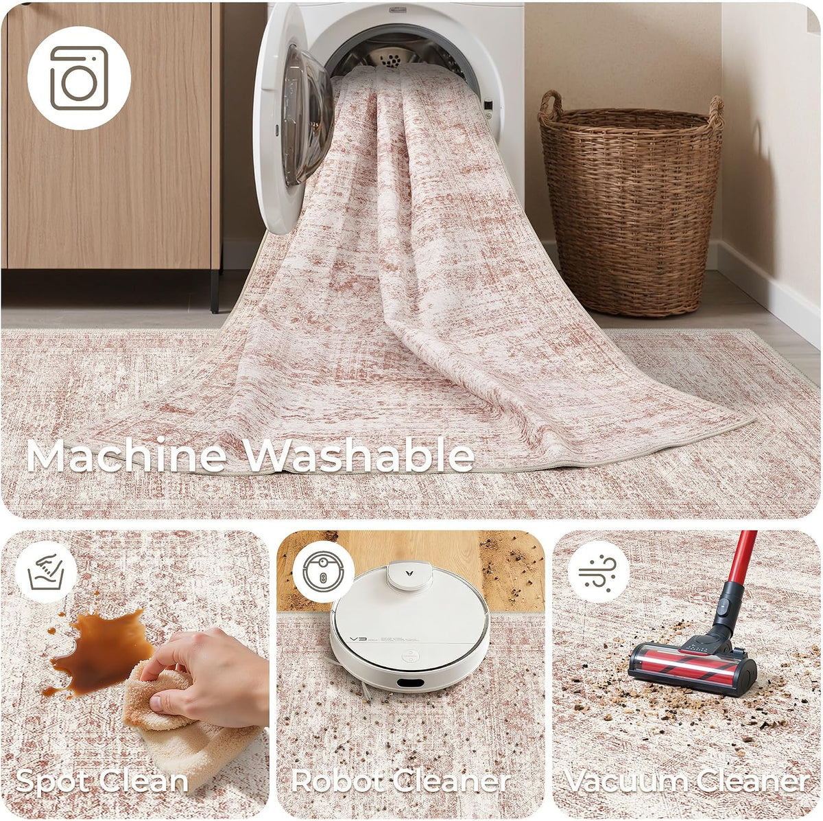 2x6 Runner Rug Non Slip,Washable Hallway Runner Rug,Pink