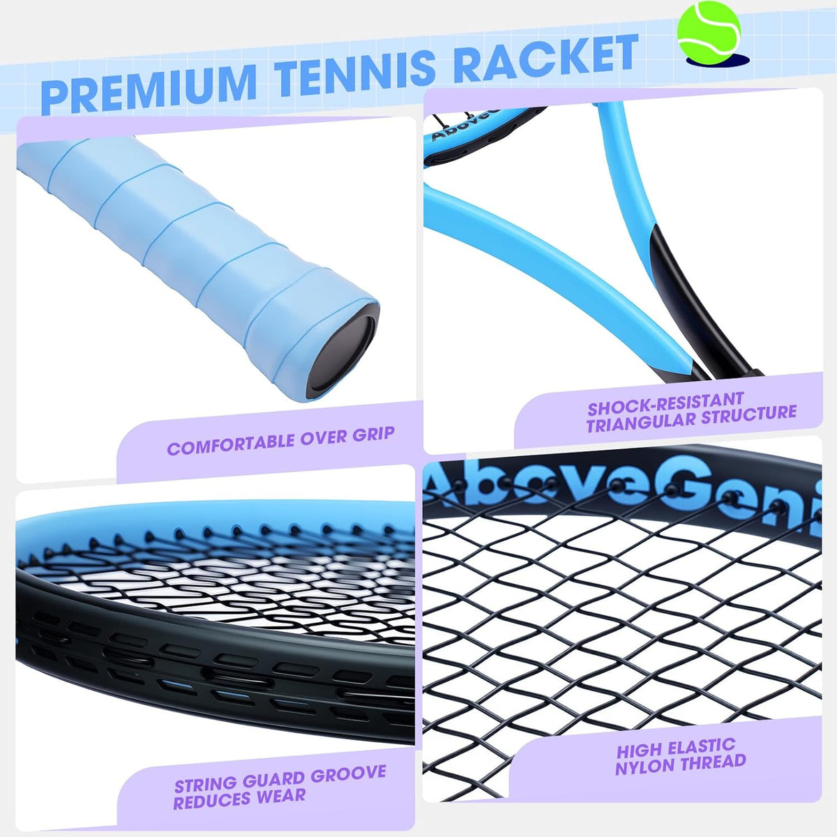 Neon Tennis Rackets 2 Pack for Adults- 27" Lightweight Aluminum Tennis Racquet Set with 3 Balls & Bag- Vibrant High-Visibility Matte Finish for Men Women Beginners