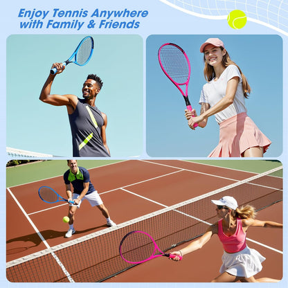 Neon Tennis Rackets 2 Pack for Adults- 27" Lightweight Aluminum Tennis Racquet Set with 3 Balls & Bag- Vibrant High-Visibility Matte Finish for Men Women Beginners