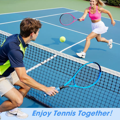 Neon Tennis Rackets 2 Pack for Adults- 27" Lightweight Aluminum Tennis Racquet Set with 3 Balls & Bag- Vibrant High-Visibility Matte Finish for Men Women Beginners