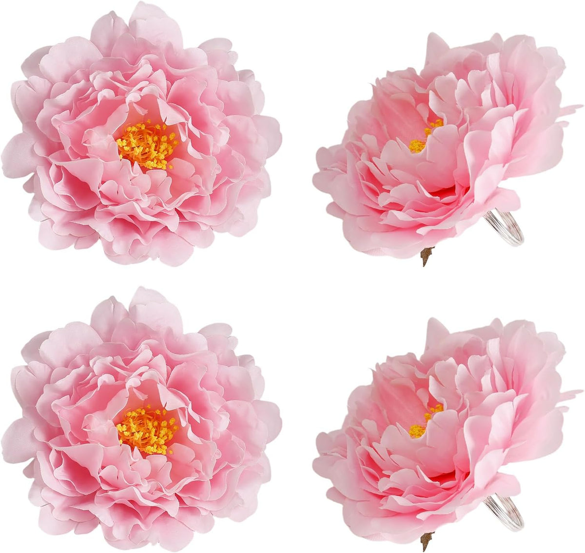 Pink Flower Napkin Rings Set of 4, Faux Peony Napkin Ring Holders for Table Decoration, Wedding, Mother, Thanksgiving Day, Dinner Setting
