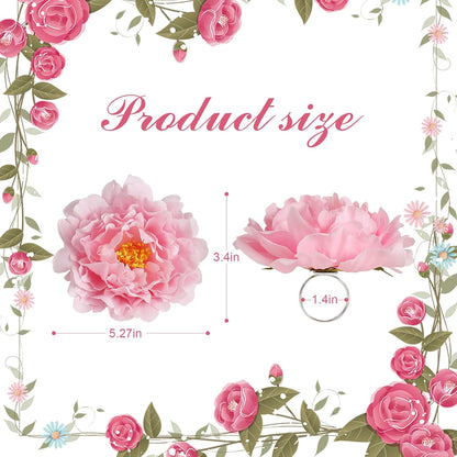Pink Flower Napkin Rings Set of 4, Faux Peony Napkin Ring Holders for Table Decoration, Wedding, Mother, Thanksgiving Day, Dinner Setting