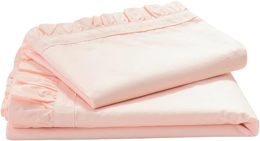 100% Cotton Sheet Set Ruffle- 4Pcs (1 Flat Sheet 1 Fitted Sheet 2 Pillowcases) Bed Sheets Soft French Country Shabby Chic Vintage Bedding Set Aesthetic Farmhouse (Blush Pink, Full)