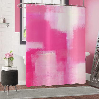 Hot Pink Shower Curtain, Watercolor Pink Contemporary Brush Strokes Oil Painting Abstract Bathroom Curtain Waterproof Fabric Machine Washable with 12 Hooks