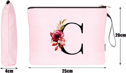 A-Z Personalized Makeup Bag, Birthday Gifts for Women Mom, Gifts for Best Friend, Bride Bridesmaid Cosmetic bag (C, 06-Pink)