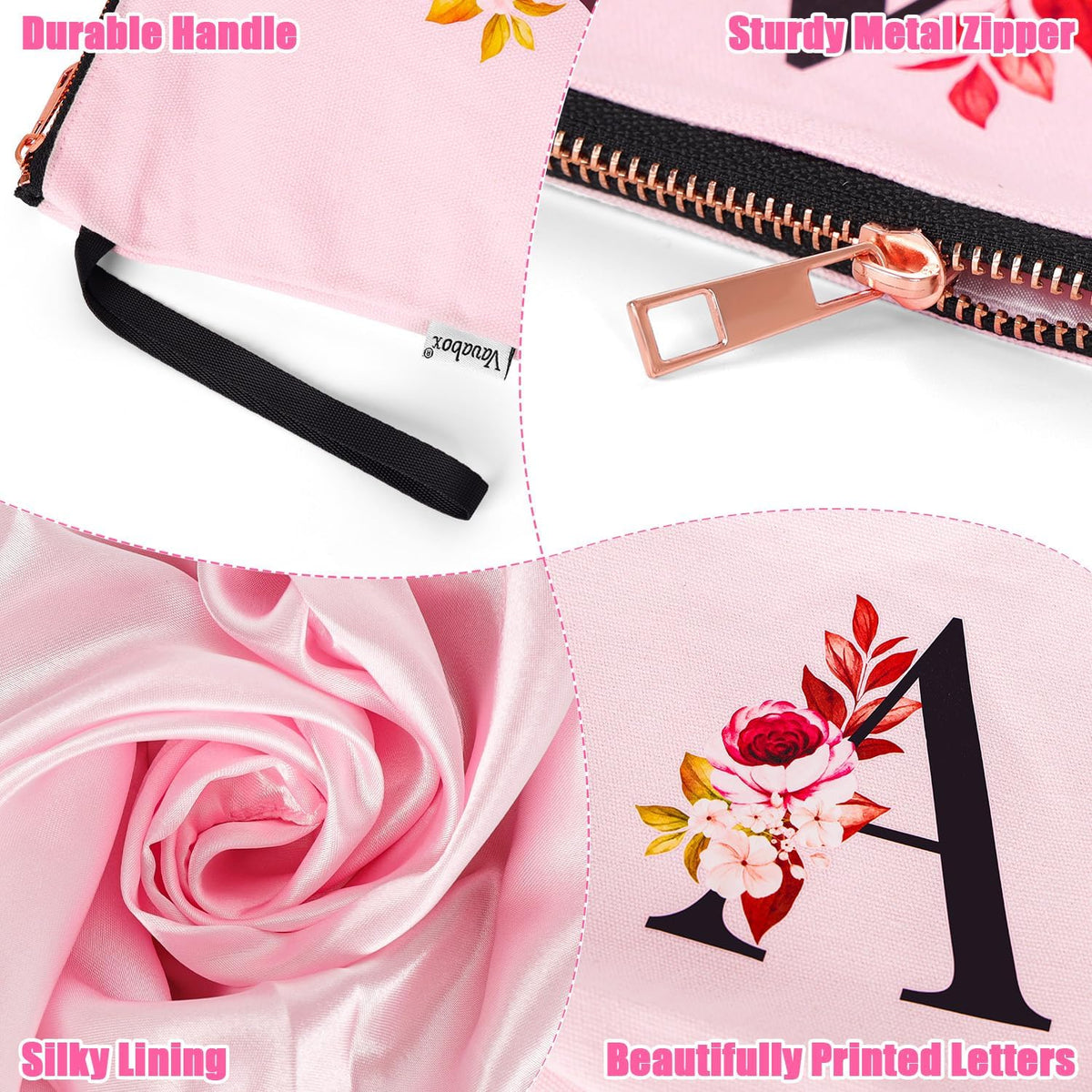 A-Z Personalized Makeup Bag, Birthday Gifts for Women Mom, Gifts for Best Friend, Bride Bridesmaid Cosmetic bag (C, 06-Pink)