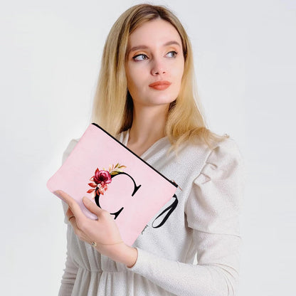 A-Z Personalized Makeup Bag, Birthday Gifts for Women Mom, Gifts for Best Friend, Bride Bridesmaid Cosmetic bag (C, 06-Pink)