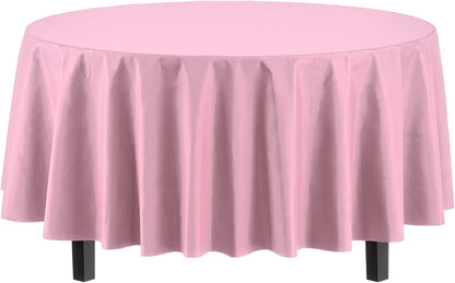 Pink Round Plastic Table Cloth Disposable 6 Pack - 84 Inch Round Tablecloth for Tables up to 6 Foot - Waterproof Table Cover for Party Wedding Birthday Graduation BBQ Catering