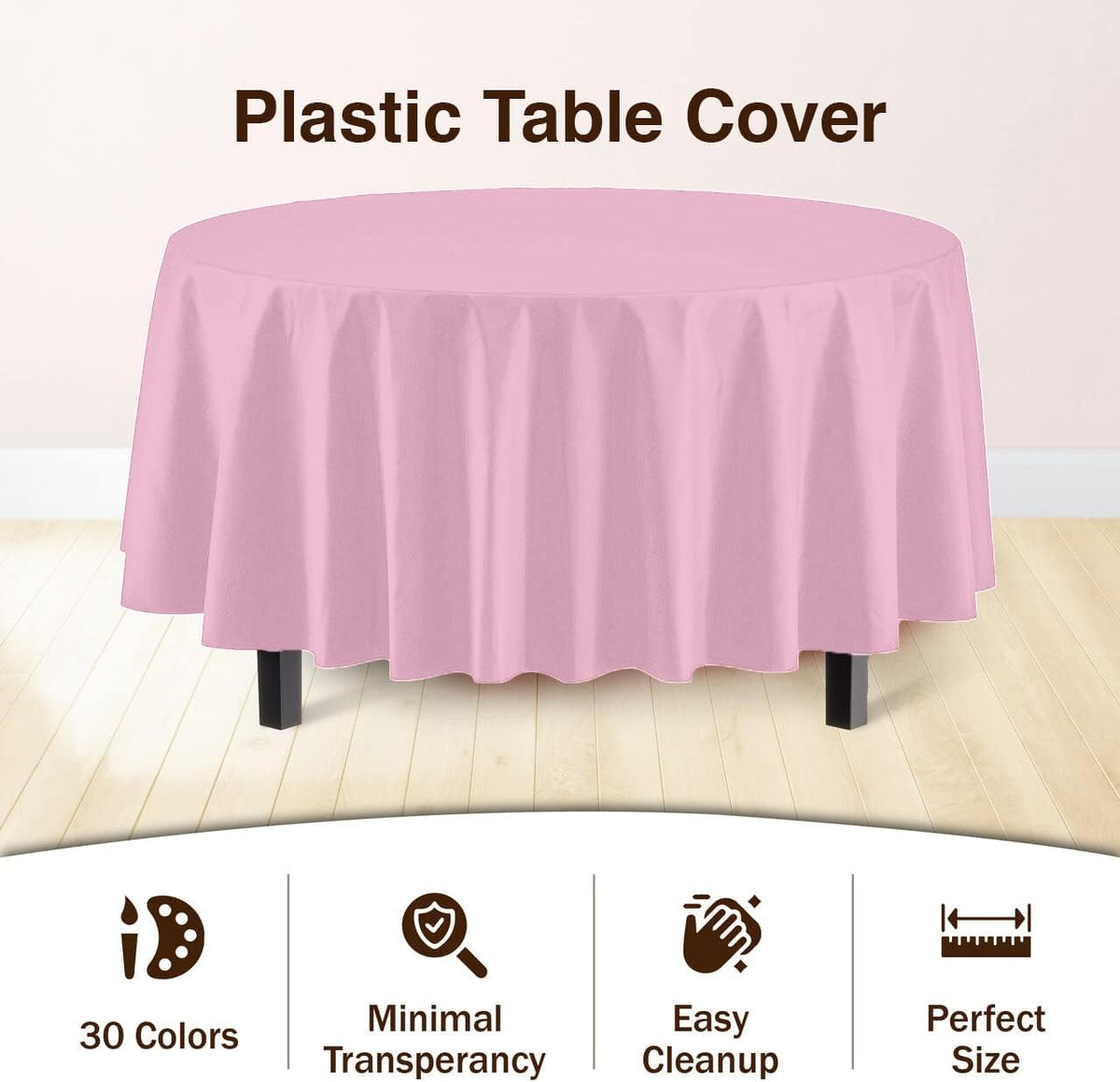 Pink Round Plastic Table Cloth Disposable 6 Pack - 84 Inch Round Tablecloth for Tables up to 6 Foot - Waterproof Table Cover for Party Wedding Birthday Graduation BBQ Catering