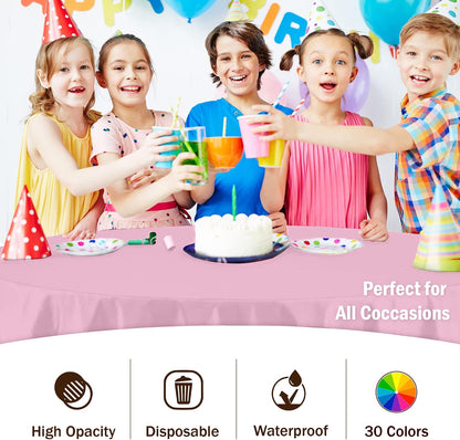 Pink Round Plastic Table Cloth Disposable 6 Pack - 84 Inch Round Tablecloth for Tables up to 6 Foot - Waterproof Table Cover for Party Wedding Birthday Graduation BBQ Catering