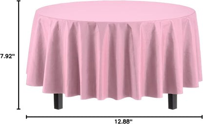 Pink Round Plastic Table Cloth Disposable 6 Pack - 84 Inch Round Tablecloth for Tables up to 6 Foot - Waterproof Table Cover for Party Wedding Birthday Graduation BBQ Catering