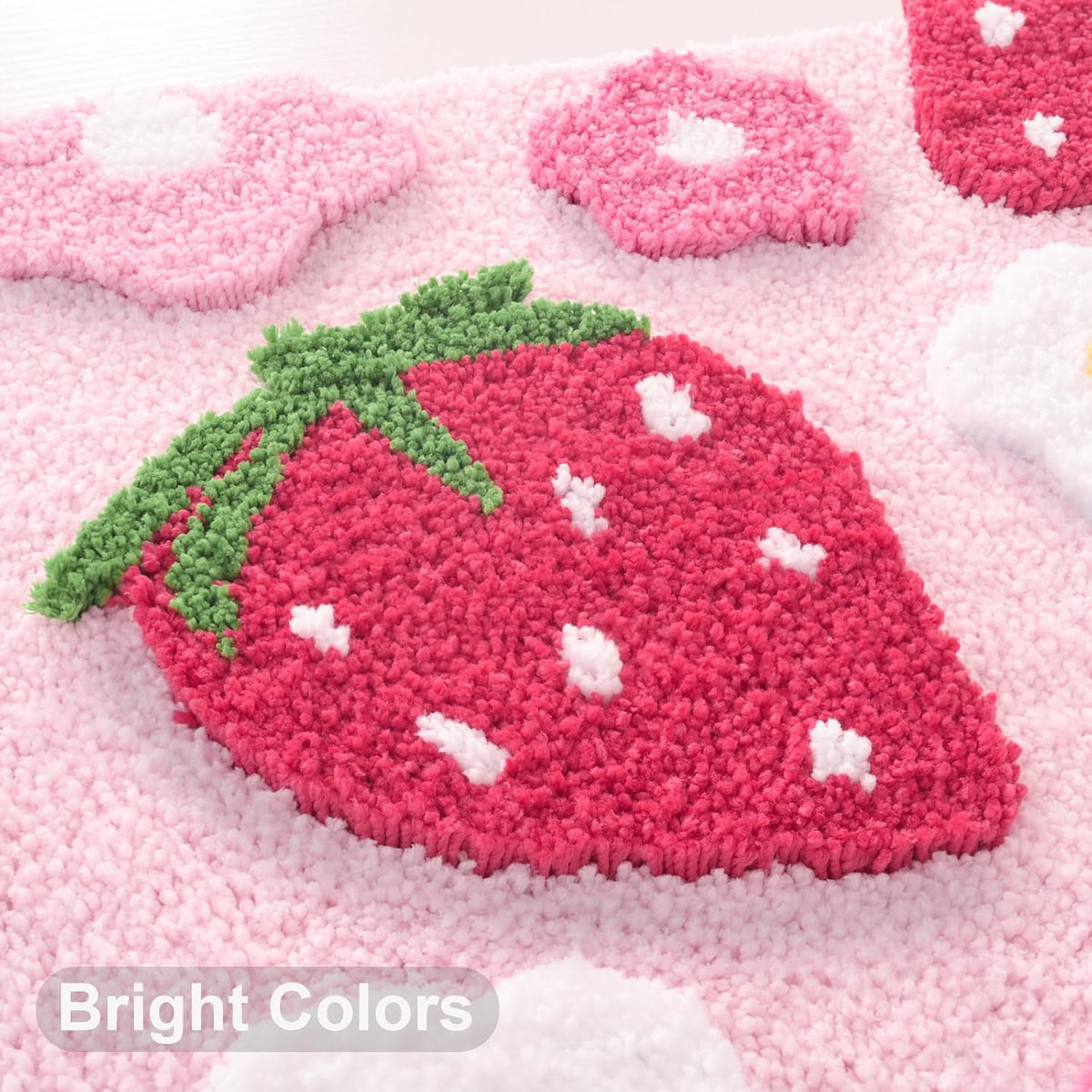 Anybar Pink Bathroom Rugs Cute Strawberry Flower Bath Mat Bathroom Accessories, Funny Colorful Non Slip Floor Bath Rug Machine Washable Bathmat Soft Microfiber Carpet for Shower, Bathtub (18x25 inch)