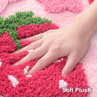 Anybar Pink Bathroom Rugs Cute Strawberry Flower Bath Mat Bathroom Accessories, Funny Colorful Non Slip Floor Bath Rug Machine Washable Bathmat Soft Microfiber Carpet for Shower, Bathtub (18x25 inch)