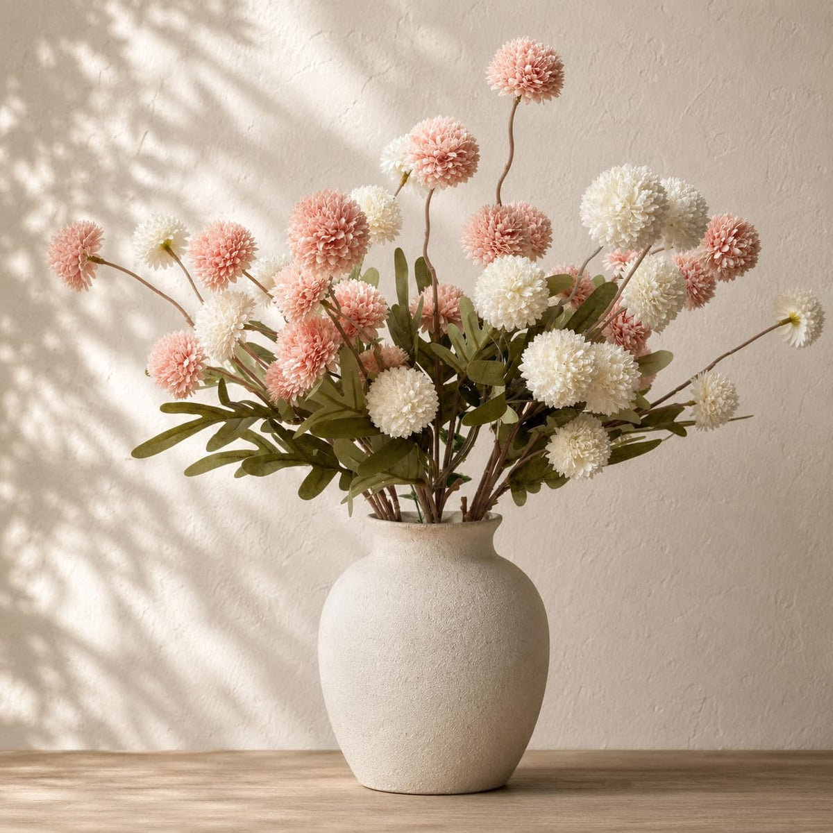 10pcs Faux White & Pink Kiku Flowers, 5 Heads Each Stem & 4 Branches Eucalyptus Stems, Artificial Small Mini Chrysanthemum Flowers for Aesthetic Room Decor, Floral Arrangements Centerpiece