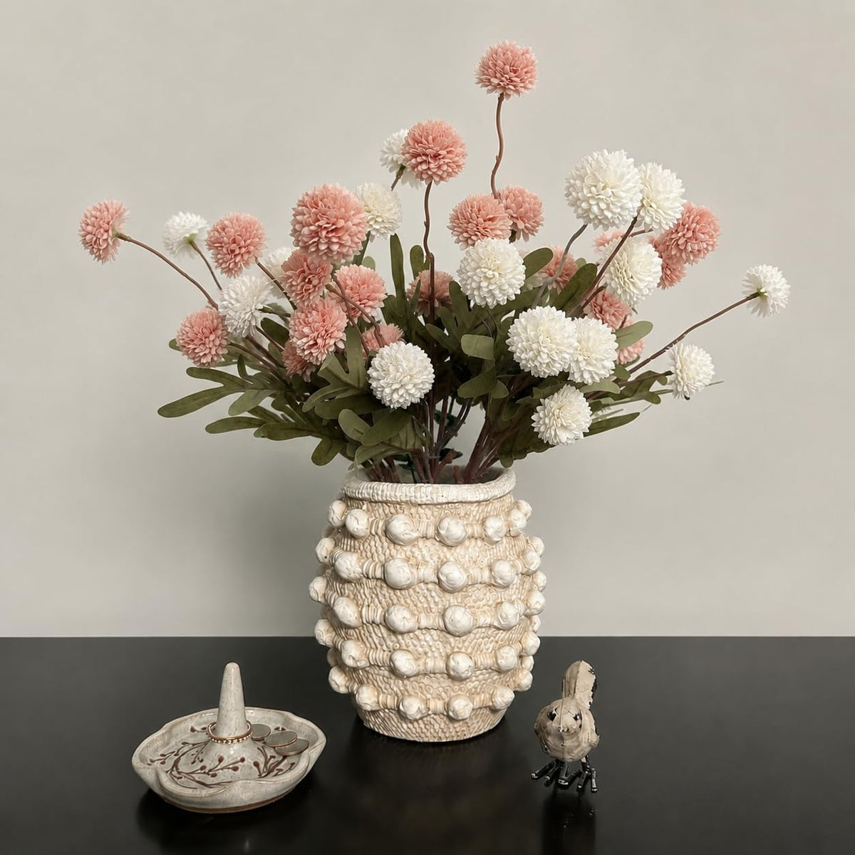 10pcs Faux White & Pink Kiku Flowers, 5 Heads Each Stem & 4 Branches Eucalyptus Stems, Artificial Small Mini Chrysanthemum Flowers for Aesthetic Room Decor, Floral Arrangements Centerpiece