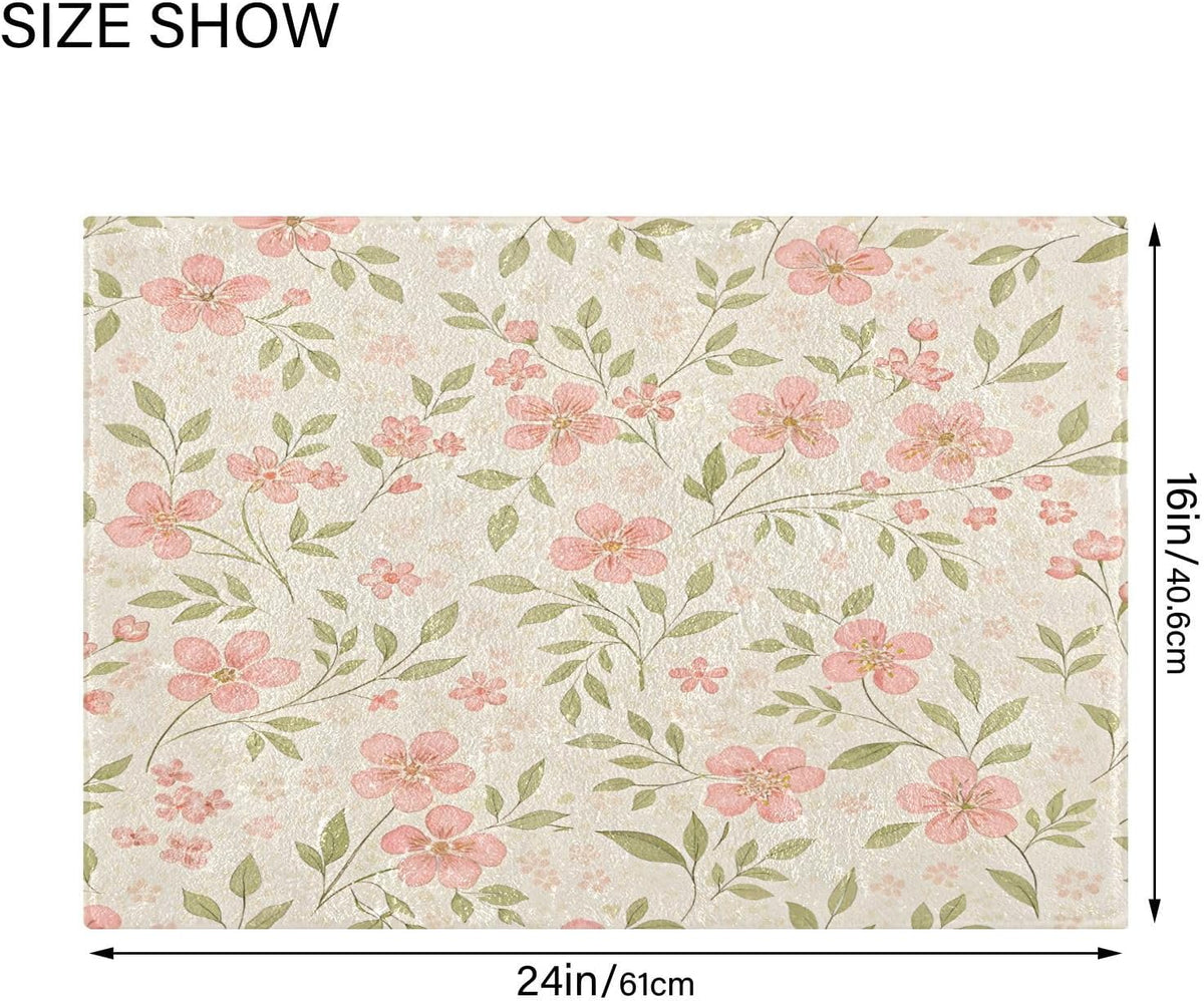 Watercolor Flowers Pink Bathroom Mat Rug 24" x 16" Non Slip Super Absorbent Quick Dry Bath Mats for Bathtub Fluffy Rugs