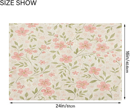 Watercolor Flowers Pink Bathroom Mat Rug 24" x 16" Non Slip Super Absorbent Quick Dry Bath Mats for Bathtub Fluffy Rugs