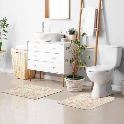 Watercolor Flowers Pink Bathroom Mat Rug 24" x 16" Non Slip Super Absorbent Quick Dry Bath Mats for Bathtub Fluffy Rugs