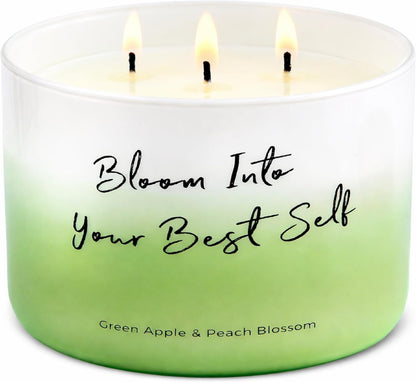 Green Apple Peach Blossom Large 3-Wick Scented Soy Candle for Home, 15.8 Oz