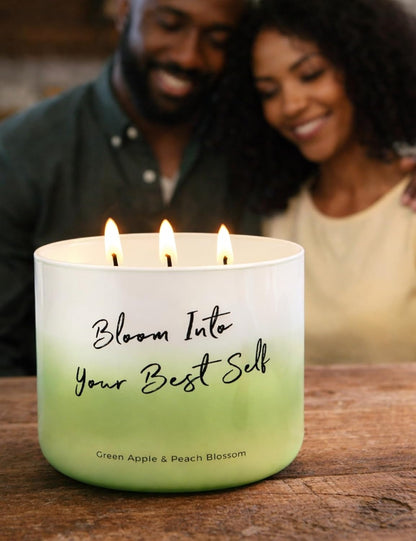 Green Apple Peach Blossom Large 3-Wick Scented Soy Candle for Home, 15.8 Oz