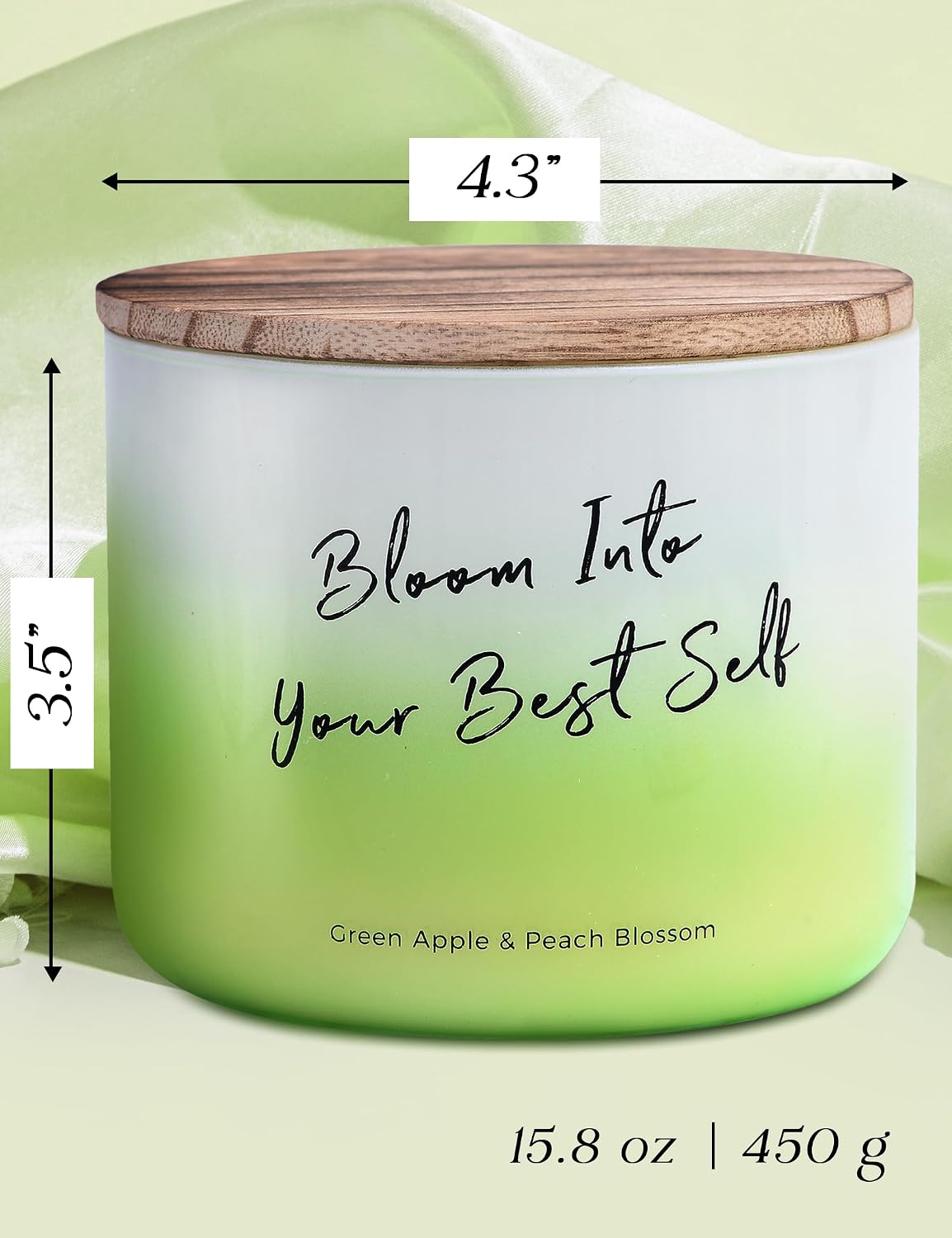 Green Apple Peach Blossom Large 3-Wick Scented Soy Candle for Home, 15.8 Oz