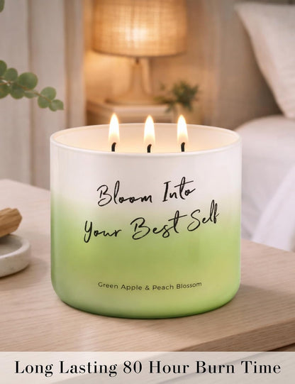 Green Apple Peach Blossom Large 3-Wick Scented Soy Candle for Home, 15.8 Oz
