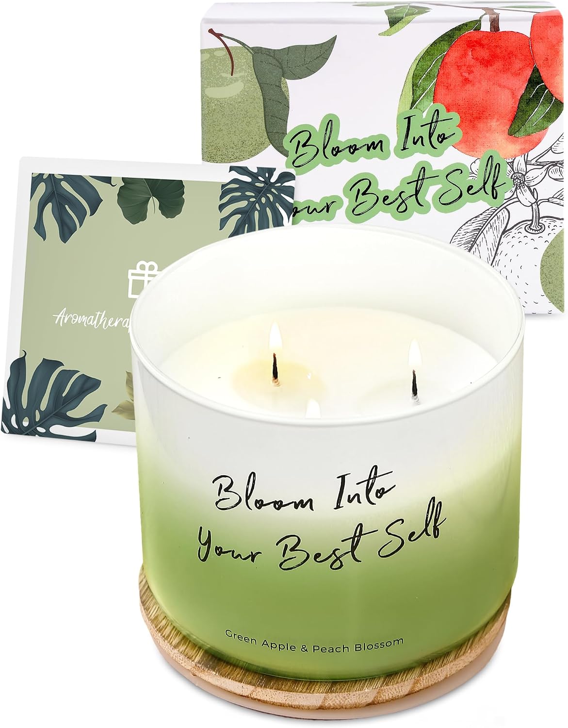 Green Apple Peach Blossom Large 3-Wick Scented Soy Candle for Home, 15.8 Oz