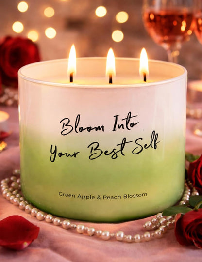 Green Apple Peach Blossom Large 3-Wick Scented Soy Candle for Home, 15.8 Oz