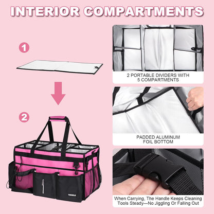 Large Cleaning Caddy Bag With Detachable Divider,Caddy Organizer With Handle,Cleaning Supply Storage With Adjustable Shoulder Strap & Waist Belt For Cleaners,Cleaning Housekeepers